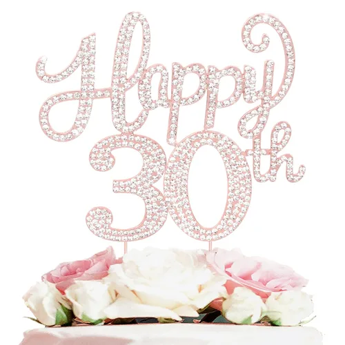 Miniatura 33 de LASKYER Decoración de feliz cumpleaños número 10, decoración de pastel de diamantes de imitación dorados de 10º cumpleaños – Letrero de metal