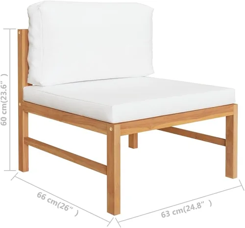 Miniatura 4 de 4-Piece Teak Outdoor Conversation Set, Cream Cushions, 24.8"x24.8" Patio Sectional Sofa & Table, Weather-Resistant Lounge Furniture for Garden