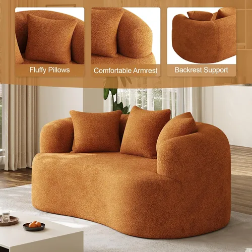 Miniatura 8 de Sofá biplaza de 68.5 pulgadas para sala de estar, moderno sofá de felpa de felpa extra profundo curvado con 3 almohadas para espacios pequeños,