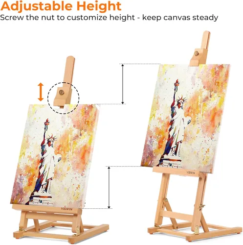 Miniatura 5 de VISWIN Caballete de mesa con marco en H de 25 pulgadas para pintar, caballete de mesa de madera de haya ajustable, caballete de arte portátil