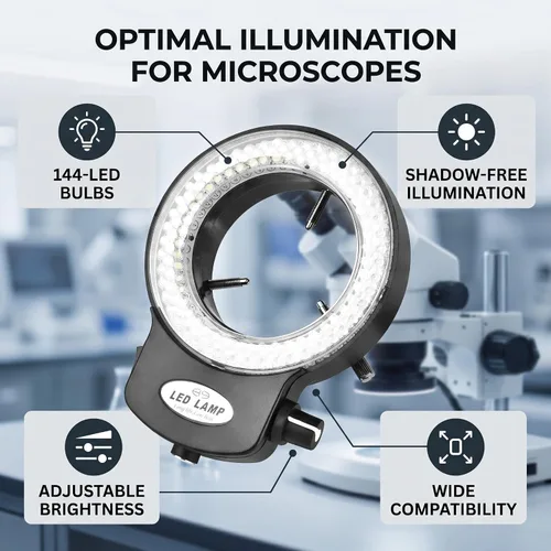 Miniatura 9 de Lámpara de anillo de cámara de microscopio 144 cuentas LED Fuente de luz Brillo Control variable ajustable Iluminación sin sombras