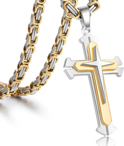 Trendsmax - Collar con colgante de cruz para hombre, acero inoxidable, cadena bizantina de 22 24 26 28 30 pulgadas