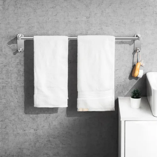 Miniatura 3 de Toallero adhesivo de 24 pulgadas – Toallero de acero inoxidable para baño, soporte de toalla sin perforaciones con 2 ganchos, níquel cepillado