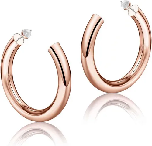 Aretes de aro para mujer, chapados en oro de 14 quilates, ligeros y gruesos, abiertos, de acero inoxidable quirúrgico 316L, con postes gruesos,