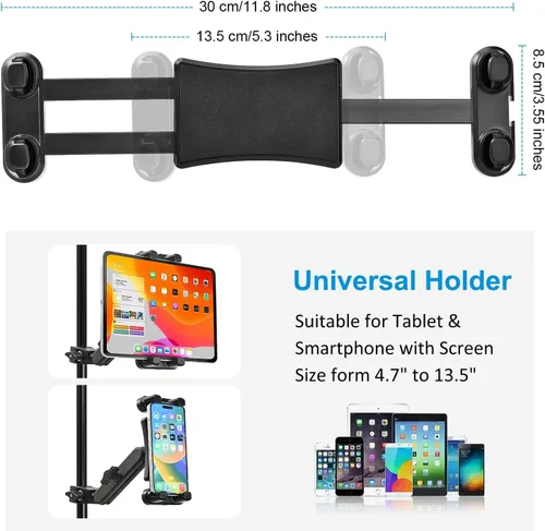 Miniatura 2 de Soporte para tablet para soporte de micrófono, soporte de teléfono para iPad con rotación de 360°, soporte de música para tableta compatible