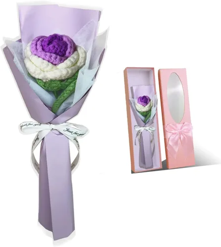 Ramo de rosas de ganchillo hecho a mano, flores tejidas a mano, decoración del hogar, regalos de cumpleaños para mujeres, esposa, niña, novia, día