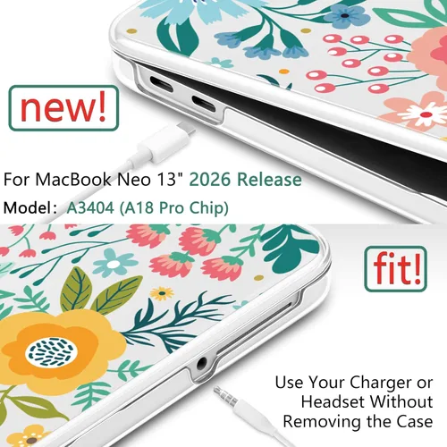 Miniatura 5 de TWOLSKOO Funda para MacBook Neo de 13 pulgadas 2026 A3404 A18 Pro Chip, funda rígida de plástico con adaptador tipo C, 2 fundas para cámara web