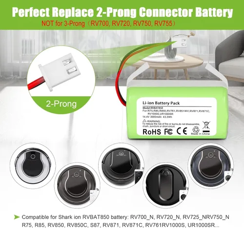KUNLUN Batería de iones RVBAT850, batería de repuesto para aspiradora Shark Vacuum RV1001AE R75 R85 R761 RV850 RV1000S RV1000VL RV700_N RV720_N