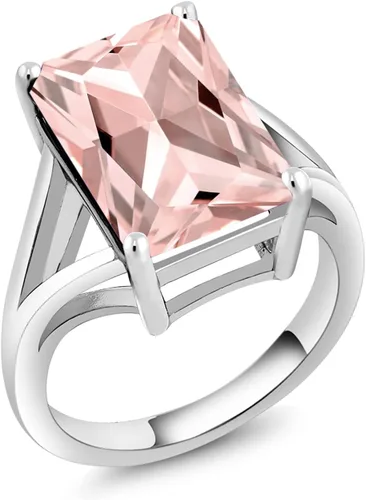 Miniatura 88 de Gem Stone King Anillo de compromiso solitario con piedra preciosa de corte esmeralda de 0.551 x 0.394 in para mujer, plata de ley 925, anillo