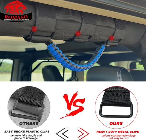 Miniatura 4 de ROMASO Asas de agarre para Jeep Wrangler, asas de agarre de barra de rollo para Jeep Wrangler YJ TJ JK JL & Gladiator JT 1986-2025, asas de agarre