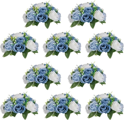 Miniatura 61 de NUPTIO Centros de mesa de flores blancas para mesas: 6 piezas de arreglo de bolas de flores artificiales para fiesta de boda, rosa floral falsa