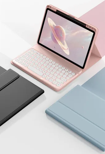 Miniatura 5 de Funda de teclado para iPad mini (A17 Pro) 2024, iPad mini 6ª generación, funda de teclado con mouse Bluetooth, llave redonda, bonita funda de Púrpura