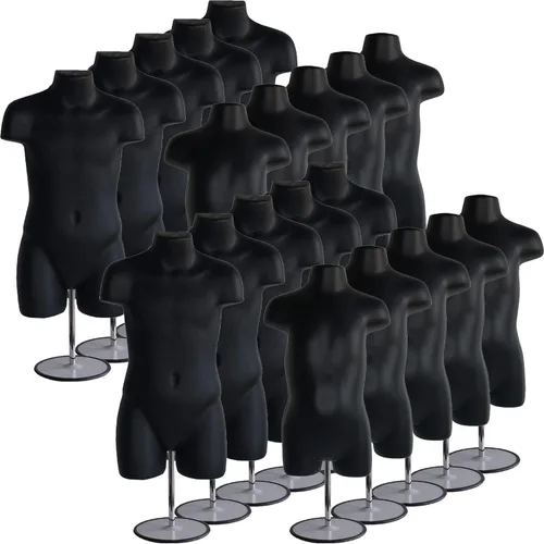 Miniatura 8 de Juego de maniquí negro con espalda hueca para niños y niños pequeños con soporte de metal, poste de metal y ganchos para colgar para encimera