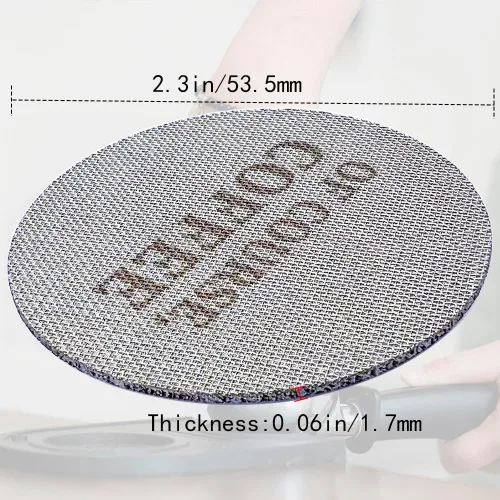 Miniatura 4 de Pantalla de disco de espresso de 2.106 in, grosor de 0.067 in, 150 μm, ducha inferior, malla de filtro de café para cesta de filtro de portafiltro