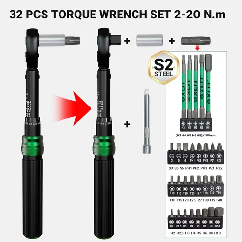 Miniatura 3 de Juego de llaves dinamométricas para bicicleta de 1/4 de pulgada, juego de llaves dinamométricas y puntas de bicicleta, trinquete ajustable de doble