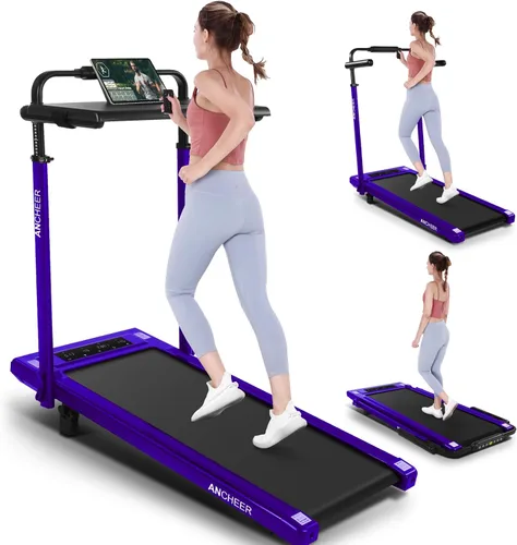 Miniatura 23 de ANCHEER Cinta de correr con inclinación del 12%/15%, almohadilla plegable con barra de asa, capacidad de 320-450 libras debajo del escritorio, Rojo