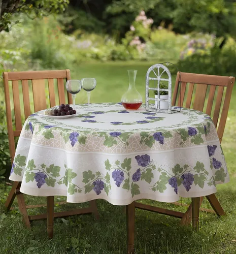 Miniatura 7 de Home Bargains Plus Mantel redondo de tela, 70 pulgadas, vino burdeos provenzal, para interiores y exteriores, resistente a las manchas y al agua