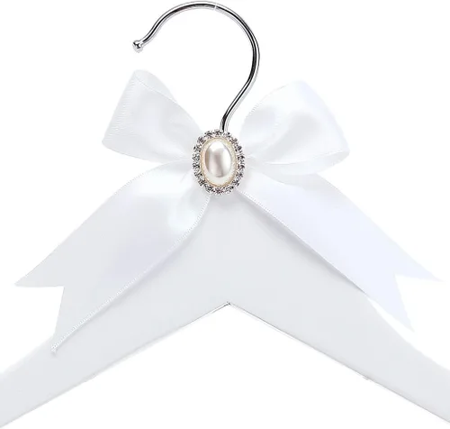 Miniatura 3 de Colgador de vestido de novia de madera maciza blanca con letras de alambre para novia, regalo de fiesta de boda