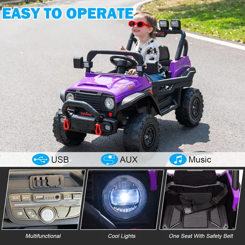 Miniatura 3 de RunFast Auto de paseo para niños de 12 V con control remoto para padres, juguetes eléctricos para niños de 3 a 5, 3.7 mph de velocidad máxima, Morado