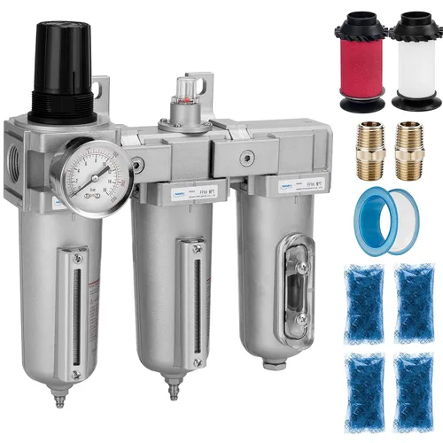 Miniatura 14 de NANPU 1/2" NPT Sistema de secado de aire de grado industrial de 3 etapas - Filtro de partículas, filtro coalescente, secador desecante y regulador