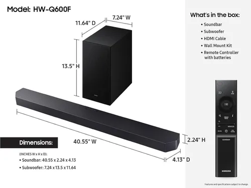 Miniatura 2 de Samsung Barra de sonido HW-Q600F Serie Q de 3.1.2 canales con subwoofer inalámbrico, Dolby Atmos, sonido envolvente DTS:X, compatible