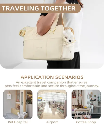 Miniatura 6 de ONECUTE Transportador para perros pequeños, conejos, gatos con bolsillos grandes, bolsa de algodón, transportador para perros de lado suave, Beige