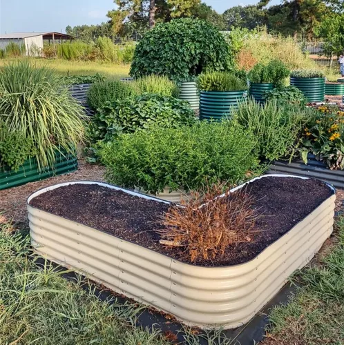 Miniatura 5 de Vego garden Cama de jardín elevada en forma de L de 17 pulgadas de alto para verduras, flores, jardinera de tierra, tamaño grande Verde oliva