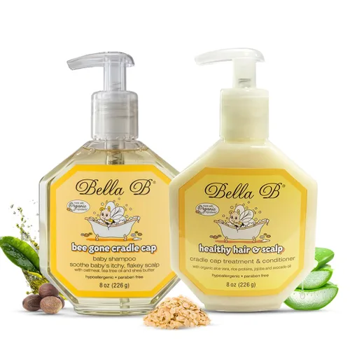 BELLA B Bundle Bee Gone Cradle Cap Champú y cabello saludable para el cuero cabelludo Cradle Cap Tratamiento y acondicionador de 8 onzas, kit de