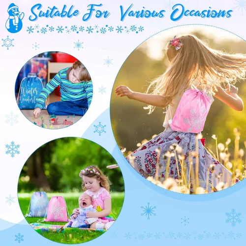 Miniatura 6 de CHENGU Bolsas de regalo de fiesta de copo de nieve de invierno a granel, bolsas de regalo de fiesta de congelados para invierno para niños, regalo