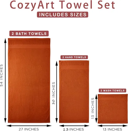 Miniatura 4 de COZYART - Juego de 3 toallas de baño de algodón, color naranja quemado, grandes y gruesas, 19.17 oz/yd², incluye 1 toalla de baño, 1 toalla de mano