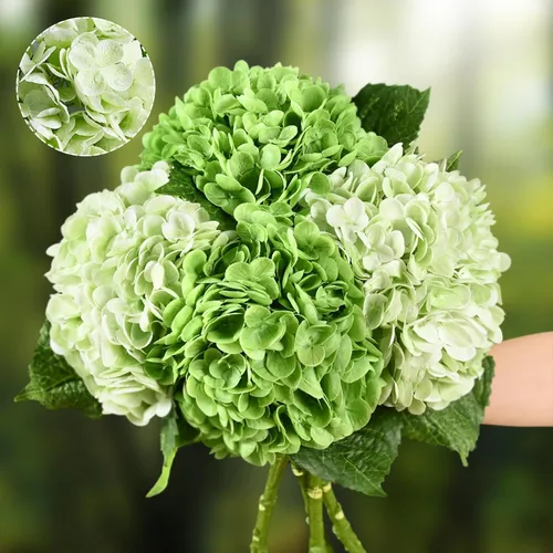 Miniatura 20 de Flores artificiales de hortensias de tacto real, 2 flores azules y 2 blancas de tacto real, flores de hortensias sintéticas de 21 pulgadas, flores