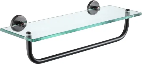 Miniatura 8 de JQK Estantería de baño de vidrio bronce, estante con toallero de 15 pulgadas de vidrio templado, almacenamiento para ducha de 16 por 5 pulgadas