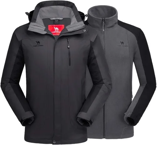 Miniatura 10 de CAMEL CROWN - Chaqueta de esquí para hombre 3 en 1, chaqueta de invierno impermeable para nieve, cortavientos, con capucha y forro polar cálido Gris