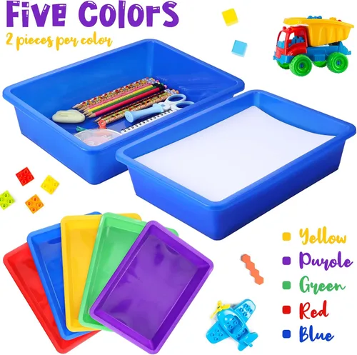 Miniatura 4 de Hoteam Bandeja organizadora de almacenamiento plana, bandeja de papel para aula, organizador de archivos apilable de plástico para escuela, oficina