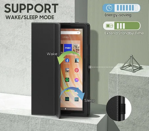 Miniatura 5 de MoKo - Funda para tablet Kindle Fire HD 10 y 10 Plus (11.ª generación, versión 2021), diseño delgado y plegable con función de encendido y apagado