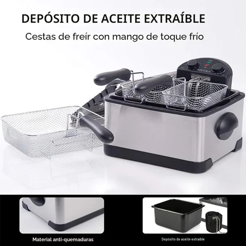 Miniatura 5 de Secura freidora eléctrica profunda con 3 cestas de acero inoxidable de 1700 vatios con temporizador, filtro de olor extra gratuito, 4.2 l/17 tazas
