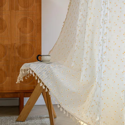 Miniatura 17 de BHUSB Cortinas rústicas para sala de estar de 63 pulgadas de largo, cortinas de ventana de lino y algodón con estampado floral bohemio, cortinas