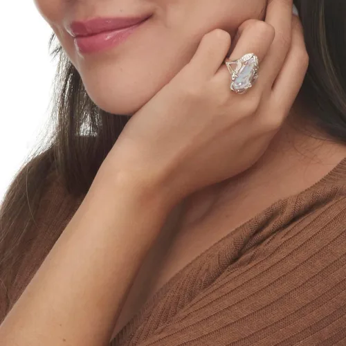 Miniatura 4 de PalmBeach - Anillo de plata de ley 925 con perla blanca o malva cultivada con topacio blanco redondo o perla de pavo real con topacio azul