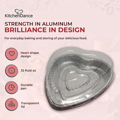 Miniatura 3 de KitchenDance - Molde de aluminio desechable en forma de corazón con tapa de cúpula a presión, sartén de papel de aluminio de 8 pulgadas perfecto