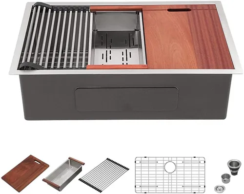 Miniatura 21 de Mocoloo Fregadero de barra de montaje inferior de 15 pulgadas, fregadero de cocina pequeño de 15 x 15 pulgadas, calibre 18, de acero inoxidable