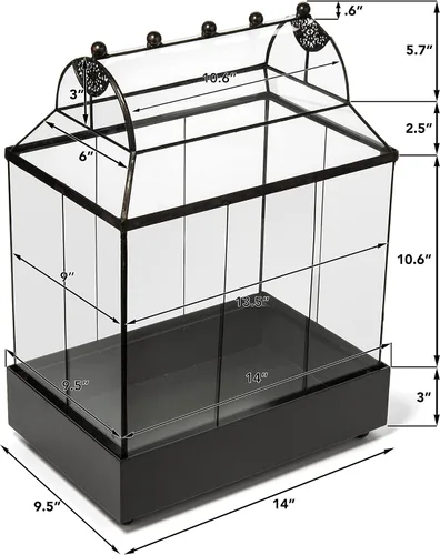Miniatura 4 de H Potter Estuche grande de terrario Wardian de vidrio con vidrio curvo, maceta de mesa para interior con base de metal, exhibición decorativa