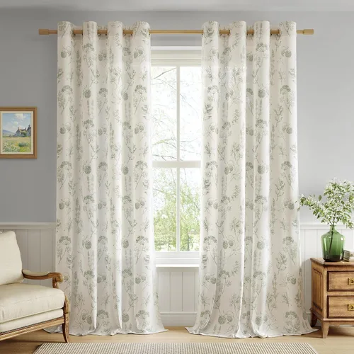 Miniatura 13 de FMFUNCTEX Cortinas de Nivel de Cocina Verde y Blanco de 24 Pulgadas de Largo con Estampado de Flores, Cortinas de Media Ventana para Baño