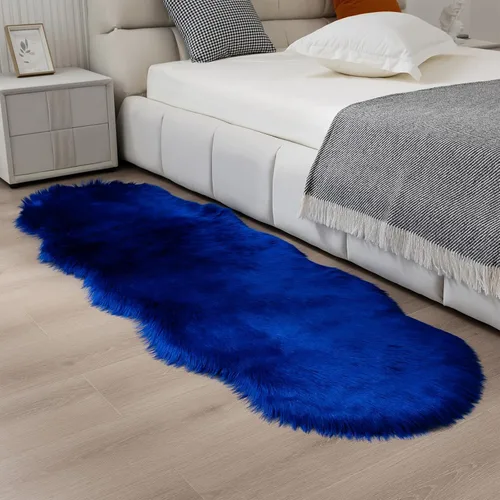 Miniatura 38 de Alfombra de piel sintética de 2 x 6 pies, color beige, lavable a máquina, súper suave, esponjosa, alfombra de piel de oveja mullida para dormitorio