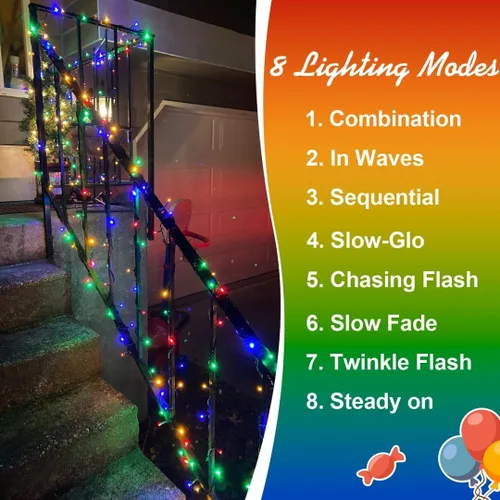 Miniatura 3 de QITONG Guirnalda de 500 luces LED de Navidad de 165 pies para exteriores, impermeable, luces multicolor con 8 modos, cable verde, luces parpadeantes