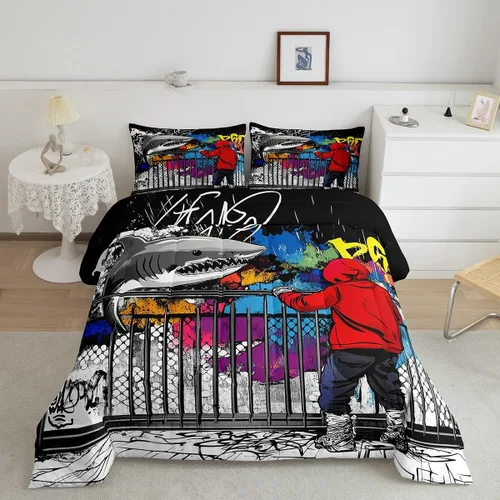 Miniatura 43 de Erosebridal Juego de edredón de murciélago tamaño Queen para niños y niñas, juego de ropa de cama con degradado de arco iris, juego de edredón Multi