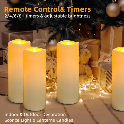 Miniatura 5 de Velas LED sin llama, paquete de 1, vela impermeable para exteriores con control remoto y temporizador, velas falsas de pilar parpadeantes