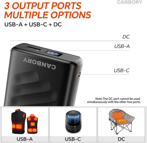 Miniatura 3 de Paquete de batería de 12 V, 5 V 20000 mAh, PD 18 W USB-C entrada/salida, banco de energía recargable compatible con tira LED, extractor de leche
