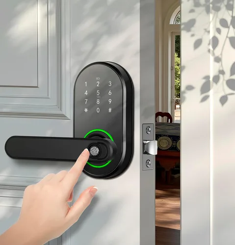 Miniatura 8 de Cerradura de puerta con teclado inteligente con asa, cerradura digital de entrada sin llave para puerta delantera, cerrojo electrónico de huellas