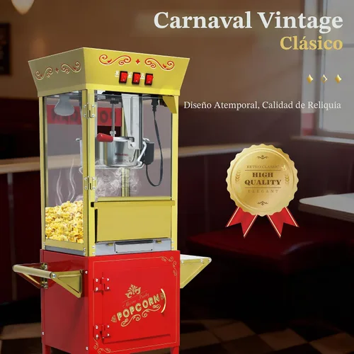 Miniatura 9 de Máquina de palomitas de maíz comercial vintage con carrito y luz calentadora - Palomitero de acero inoxidable de 12 onzas hace 60 tazas para cine