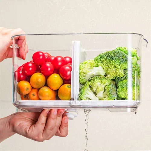 Miniatura 4 de Contenedores organizadores de refrigerador, apilables, para congelador, lechuga con tapas y bandeja de drenaje extraíble, contenedores